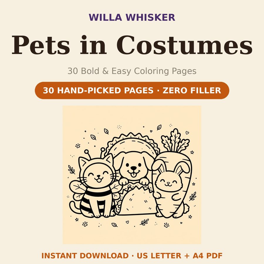 Pets in Costumes coloring book cover