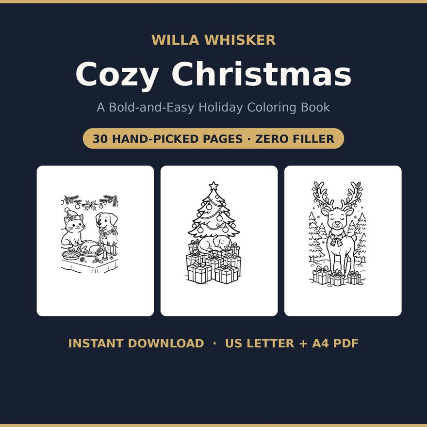 Cozy Christmas coloring book cover